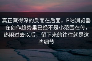 真正藏得深的反而在后面，P站浏览器在创作趋势里已经不是小范围在传，热闹过去以后，留下来的往往就是这些细节