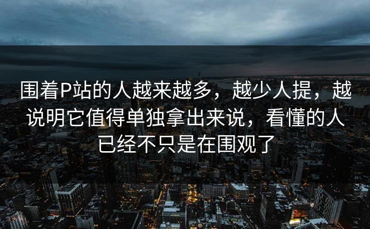 围着P站的人越来越多,越少人提,越说明它值得单独拿出来说,看懂的人已经不只是在围观了 围着P站的人越来越多,越少人提,越说明它值得单独拿出来说,看懂的人已经不只是在围观了